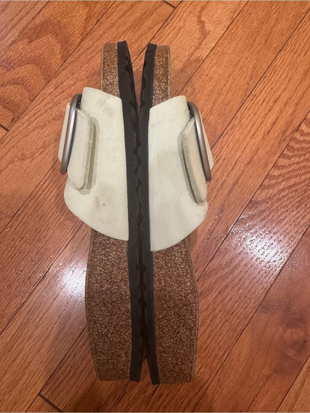 Birkenstock Women’s Cream Single-Strap Sandals with Large Buckle - Picture 9 of 12